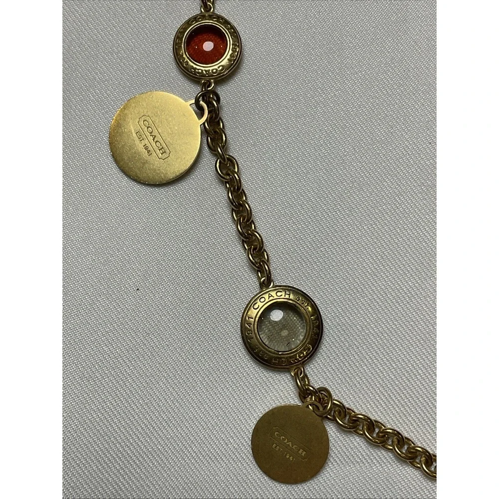 Coach Medallion Statement Necklace Glass Multicolor Cabochons Gold Tone Coin
